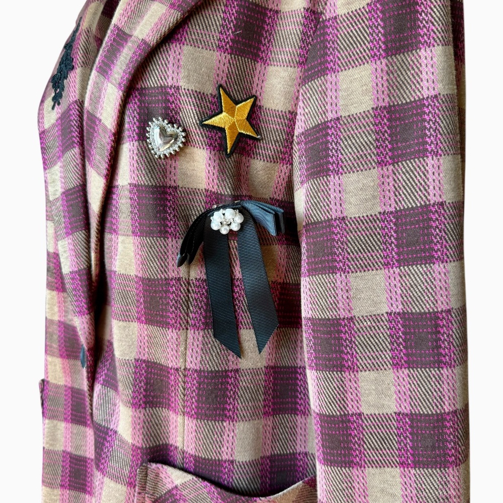 Anthropologie Avec Les Filles‎ Plaid Pin Blazer Pink/Brown Blazer Sz XL - Picture 5 of 14